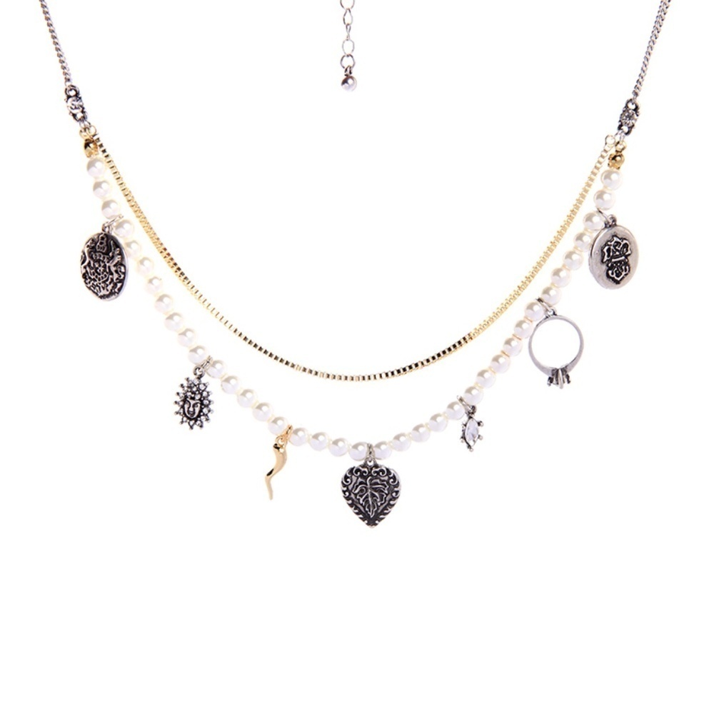 Goldtone Imitation Pearl Charmed Layered Necklace